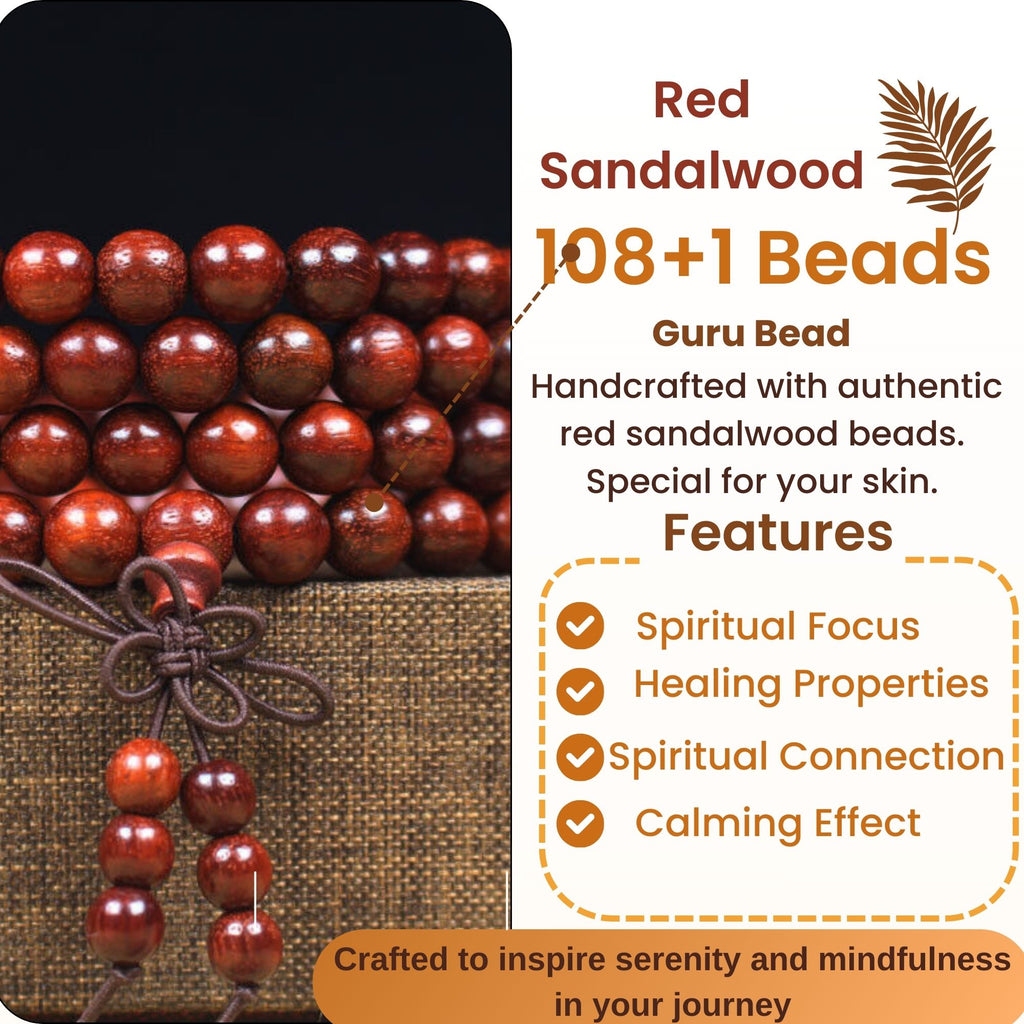 RDK Premium Red Sandalwood Mala (108 Beads) with Guru Bead