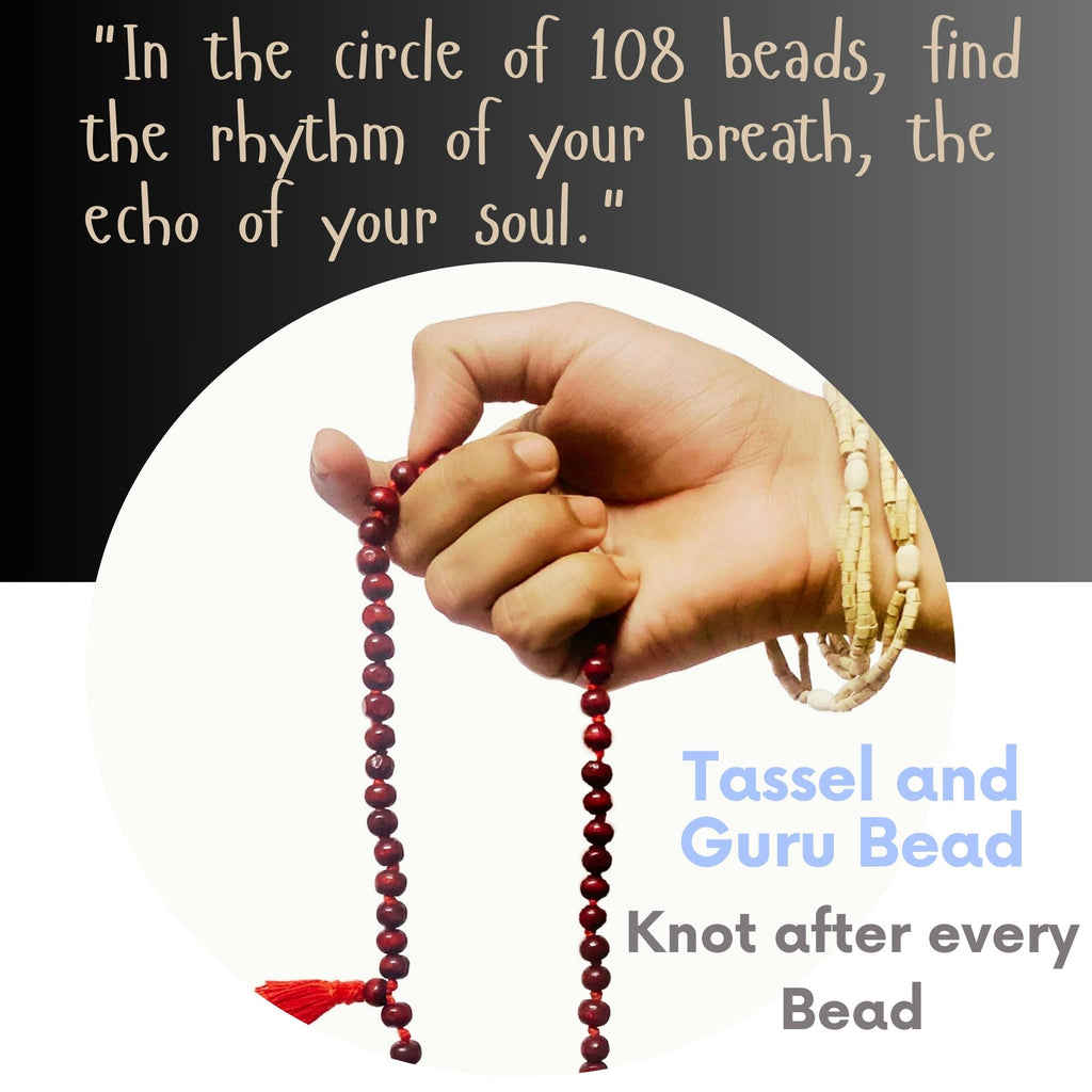 RDK Premium Knotted Red Sandalwood Mala (108 Beads) with Guru Bead