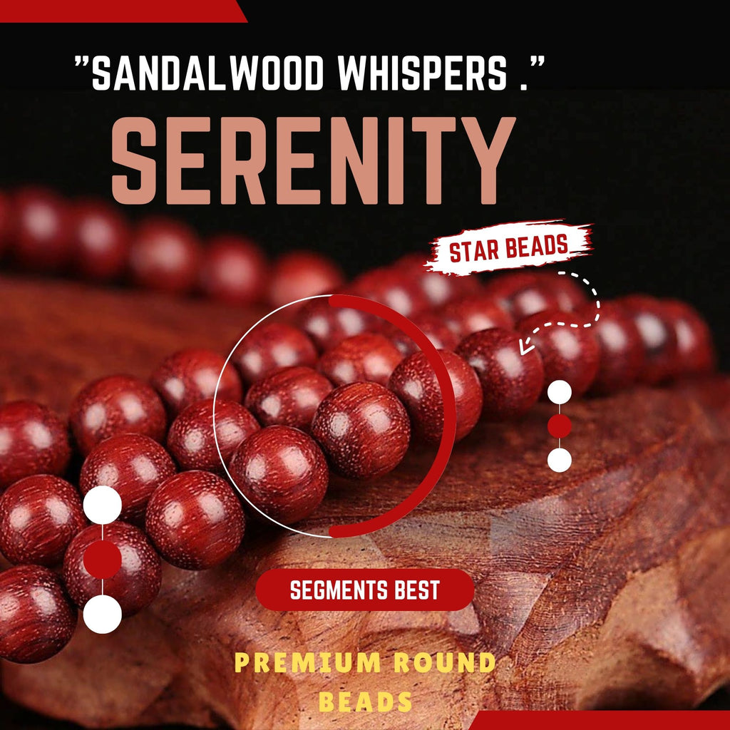 RDK Premium Knotted Red Sandalwood Mala (108 Beads) with Guru Bead