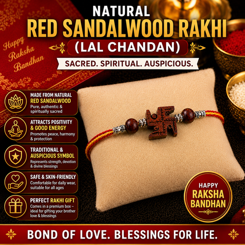 RDK Lal Chandan (Red Sandalwood) Swastik Rakhi for Brother with Sacred Thread