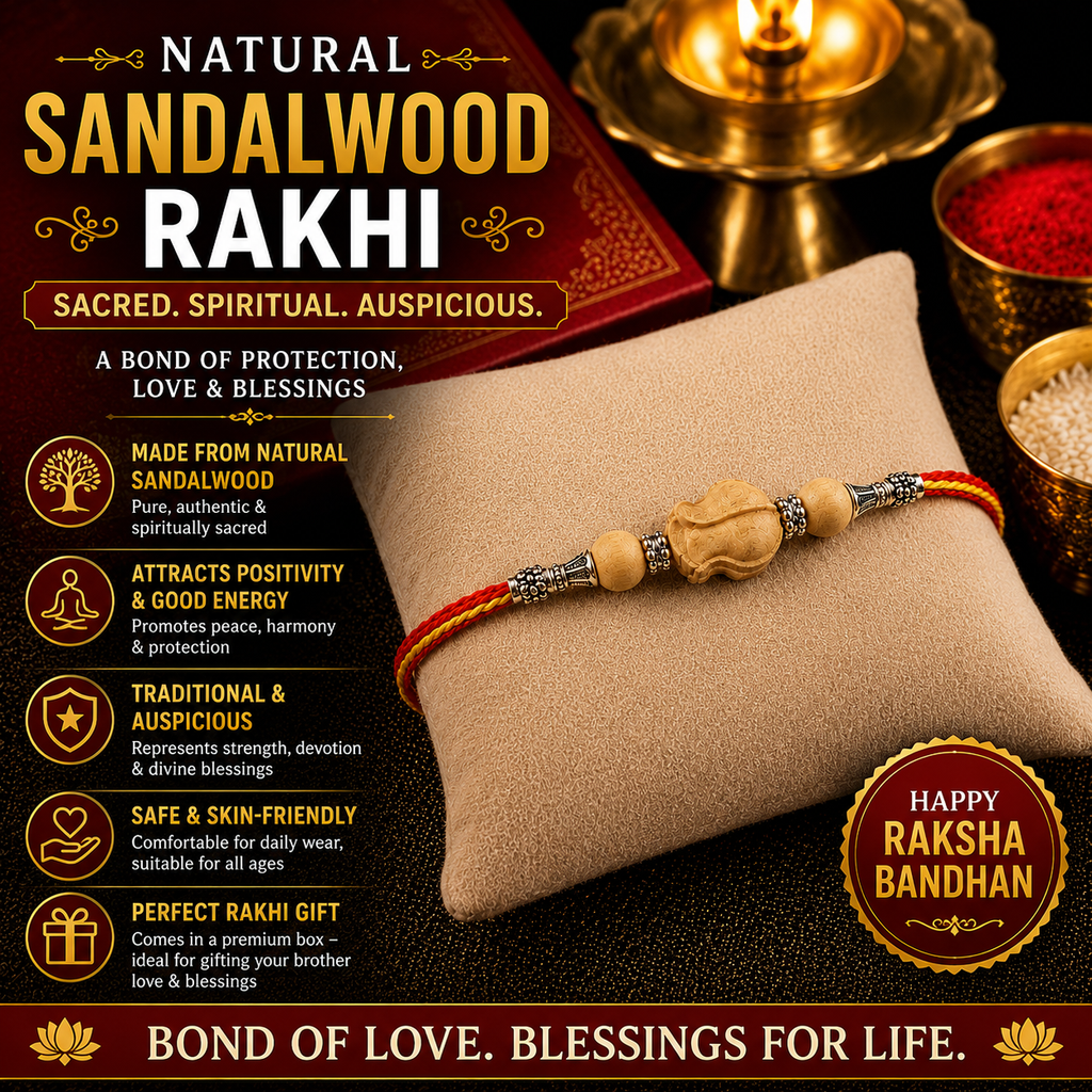 RDK Lotus Bead Sandalwood Rakhi for Brother with Sacred Thread