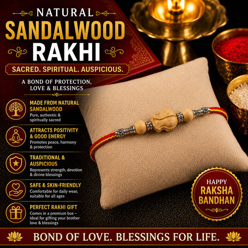 RDK Lotus Bead Sandalwood Rakhi for Brother with Sacred Thread