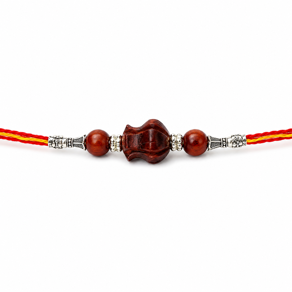 RDK Lotus Bead Red Sandalwood Rakhi for Brother with Sacred Thread