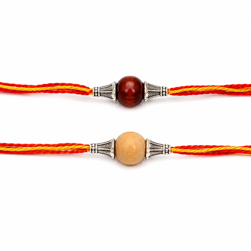 RDK Single Bead Red Sandalwood & Sandalwood Rakhi Combo for Brother (Set of 2)