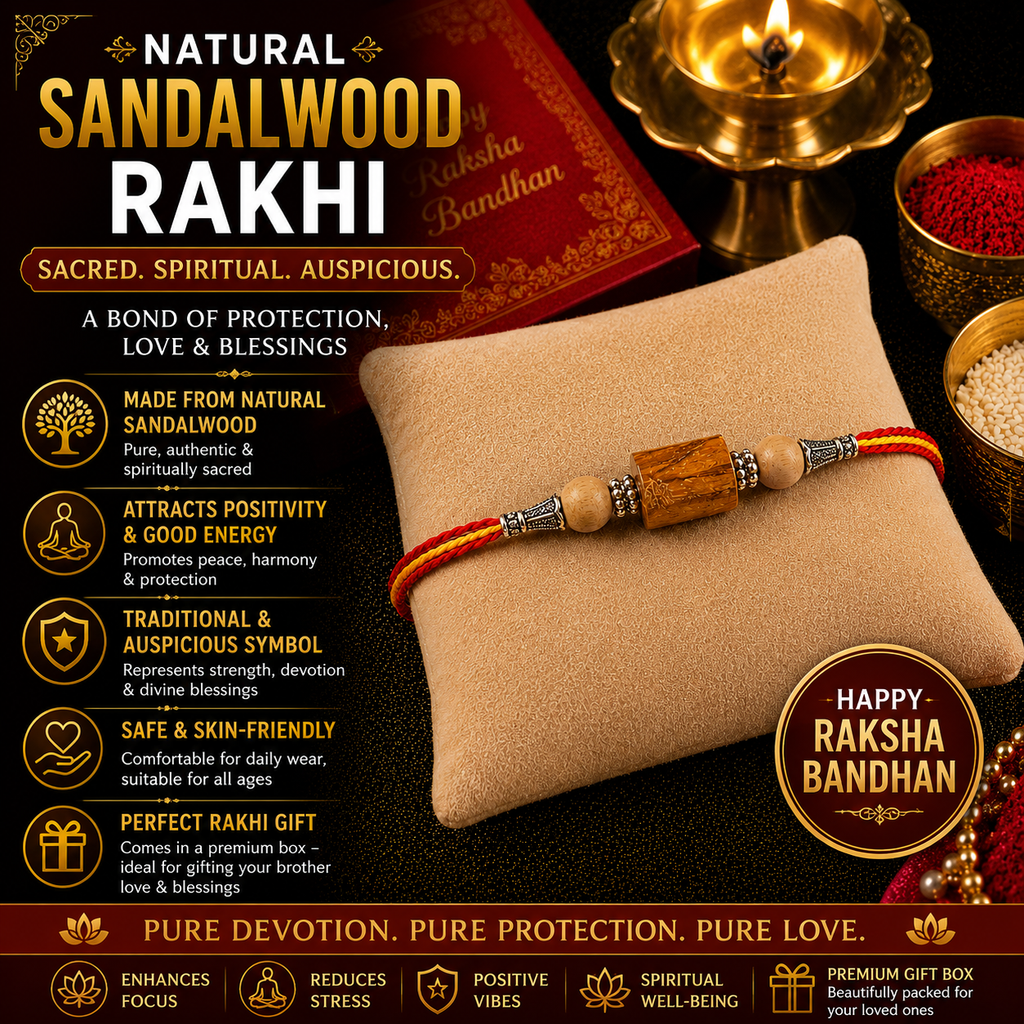 RDK Two Beads with Pipe Sandalwood Rakhi for Brother with Sacred Thread