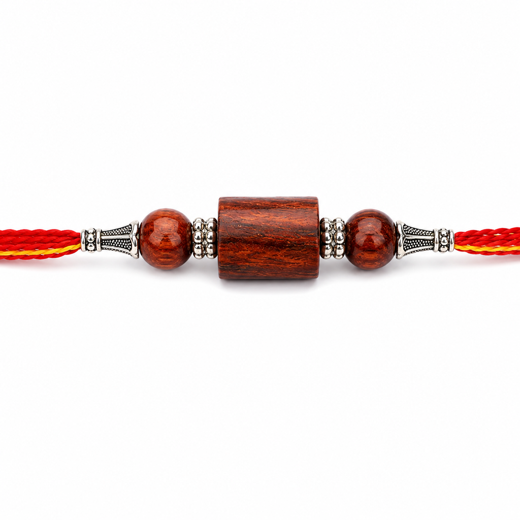 RDK Two Beads with Pipe Red Sandalwood Rakhi for Brother with Sacred Thread