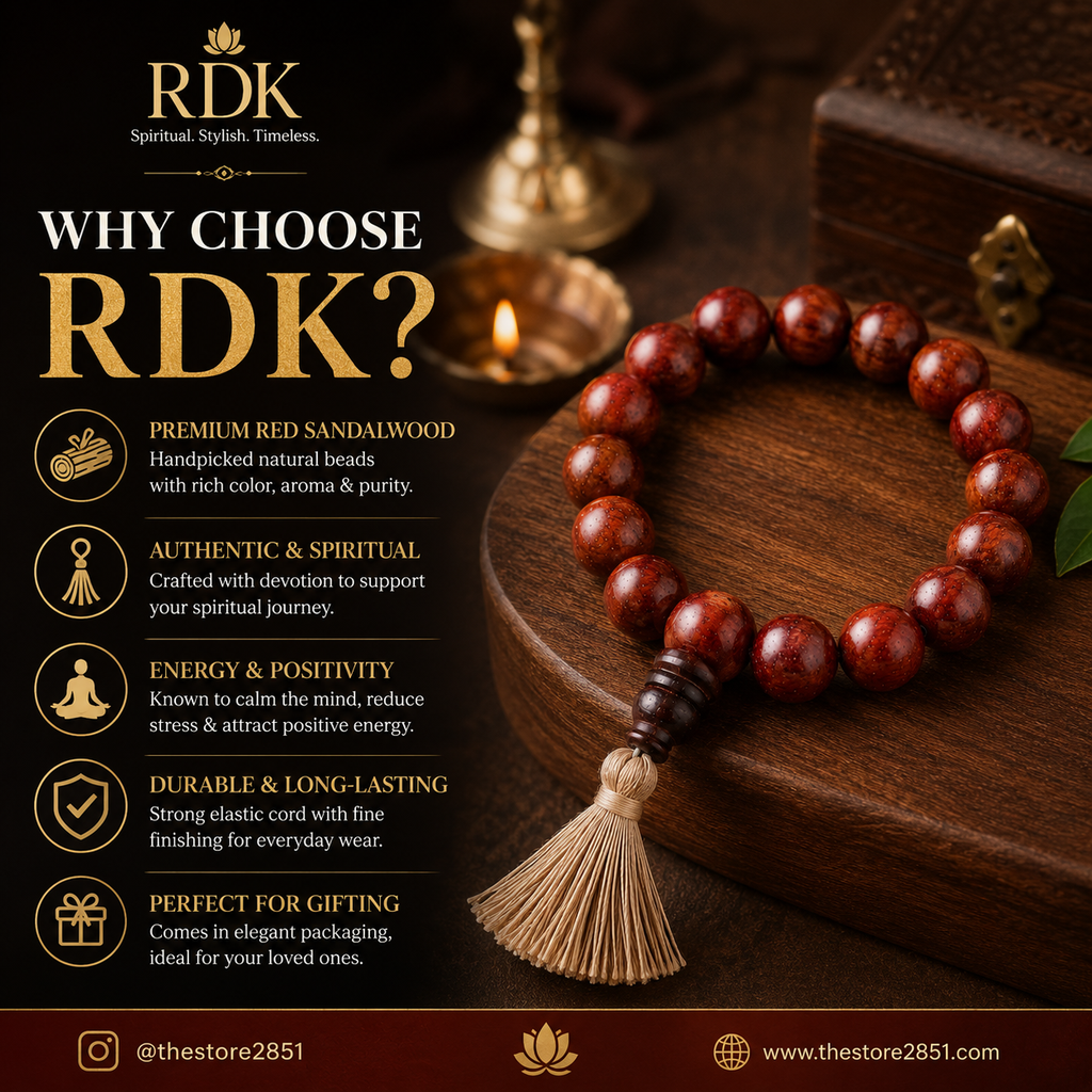 RDK Red Sandalwood Bracelet with Tassel | Premium Rakta Chandan Beads | Spiritual & Meditation Bracelet