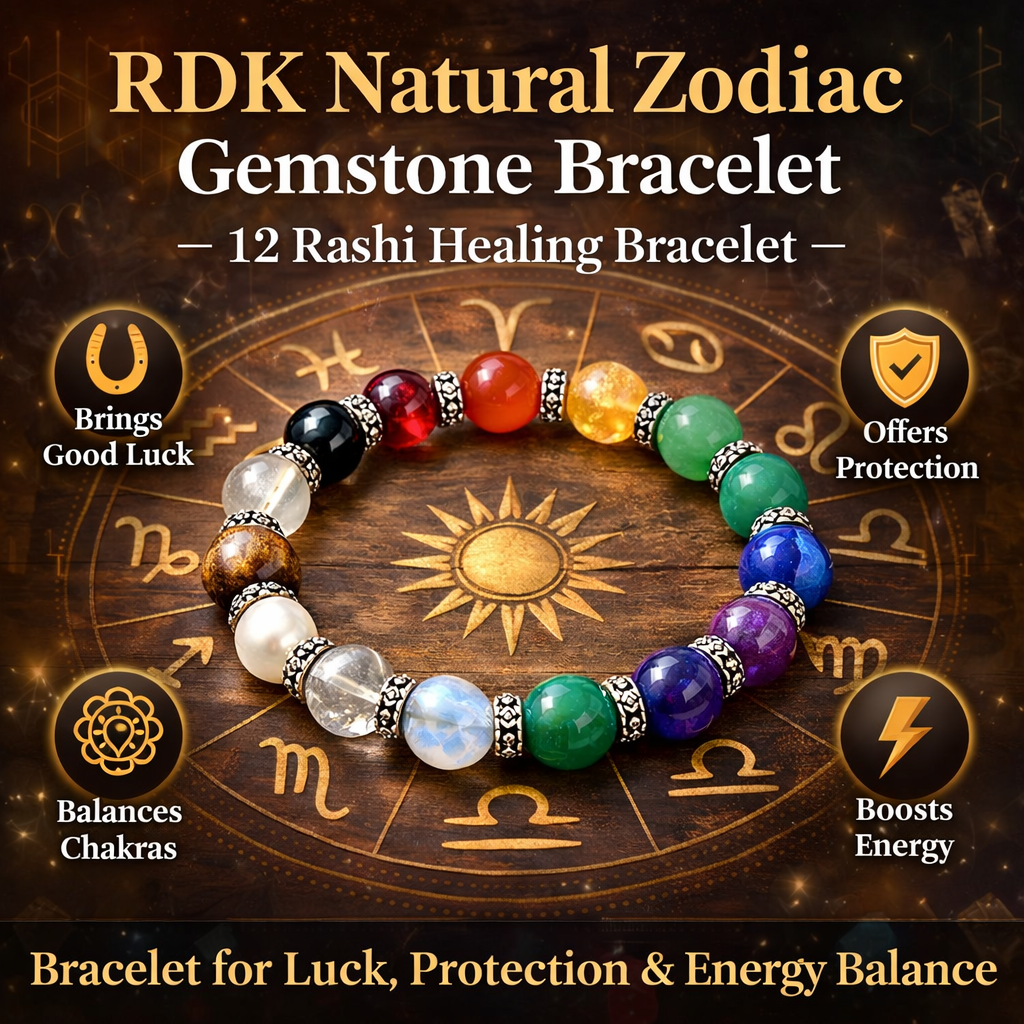RDK Natural Zodiac Gemstone Bracelet – 12 Rashi Healing Bracelet for Luck, Protection & Energy Balance