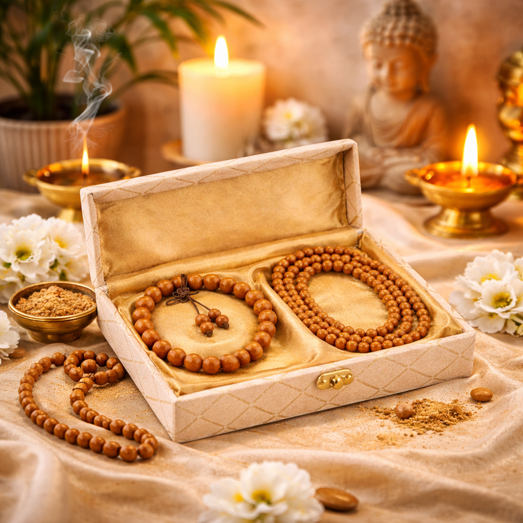 RDK Original Sandalwood Mala & Bracelet Combo with Premium Gift Box