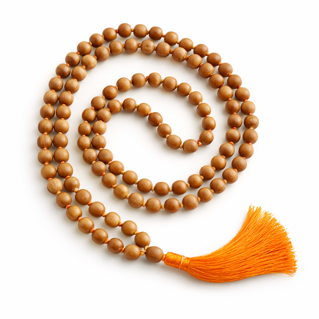 RDK Hand-Knotted Natural Sandalwood Mala (108 Beads) with Guru Bead